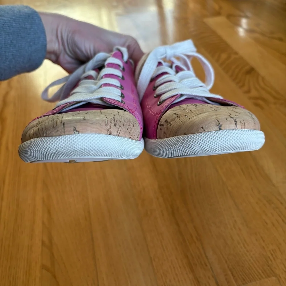 KORK-EASE PINK shoes LEATHER SNEAKERS CORK funky womens SIZE 9 tan brown lace up